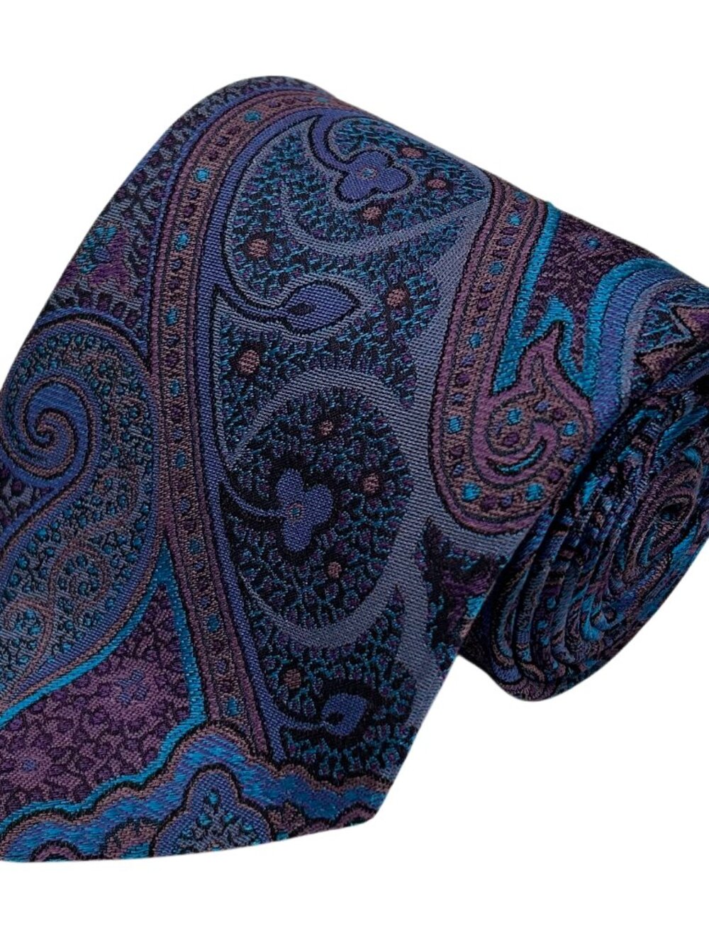 Altea Milano Men's Long Silk Handmade in Italy Purple Paisley Necktie Tie